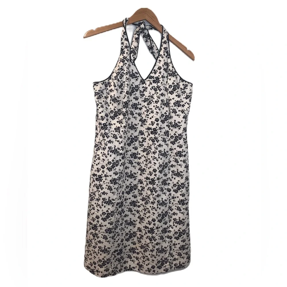 Ann Taylor Black & White Floral Halter Dress Size 14